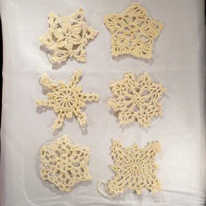 72 Hand Made Crocheted Snow Flakes Ornaments Antique White
